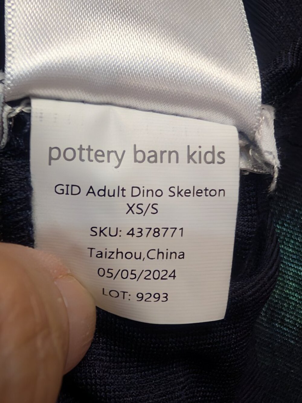 Adult Dino Skeleton Costume, size XSm - Picture 3 of 9